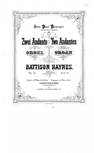 Haynes - Zwei Andante für Orgel - Score