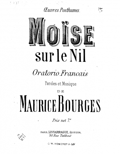 Bourges - Moïse sur le Nil. Oratorio français - Score