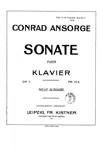 Ansorge - Sonata for Piano, Op. 1 - Score