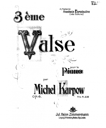 Karpoff - Troisième valse, Op. 6 - Score