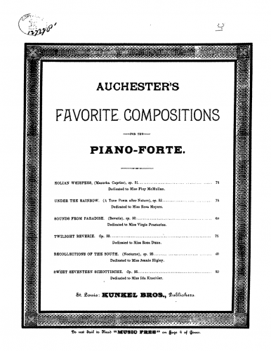 Auchester - Eolian Whispers - Piano Score - Score