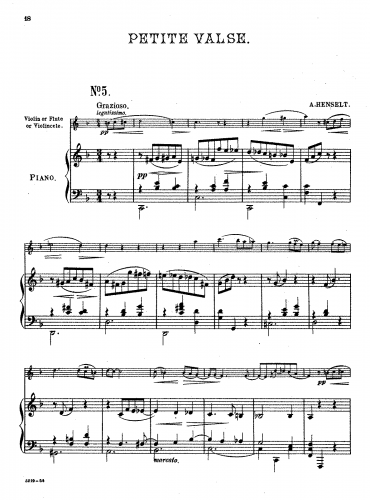 Henselt - 2 Petites Valses, Op. 28 - Valse in F major (No. 1) For Violin and Piano (Goltermann) - Piano score and violin part