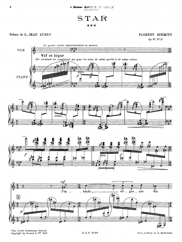 Schmitt - Kérob-shal, Op. 67 - Voice and Piano - No. 2 - Star