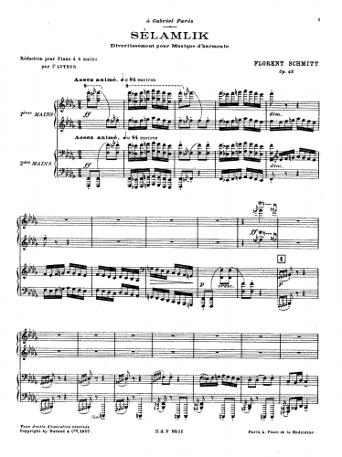 Schmitt - Sélamlik, Op. 48, No. 1 - For Piano 4-hands (Composer) - Score