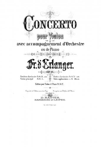 Erlanger - Violin Concerto, Op. 17 - Score