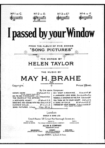 Brahe - I Passed by your Window - Score