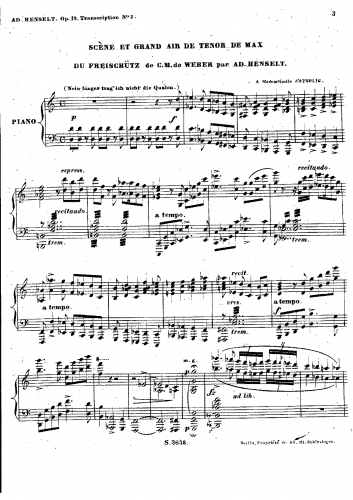 Henselt - 10 Transcriptions from Weber's 'Oberon', 'Der Freischütz', and 'Euryanthe', Op. 19 - No. 5 - Scène et Grande Air de Tenor de Max from 'Der Freischütz'