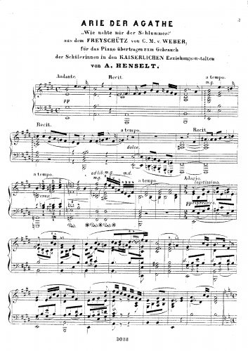 Henselt - 10 Transcriptions from Weber's 'Oberon', 'Der Freischütz', and 'Euryanthe', Op. 19 - No. 6 - Aria der Agathe from 'Der Freischütz'