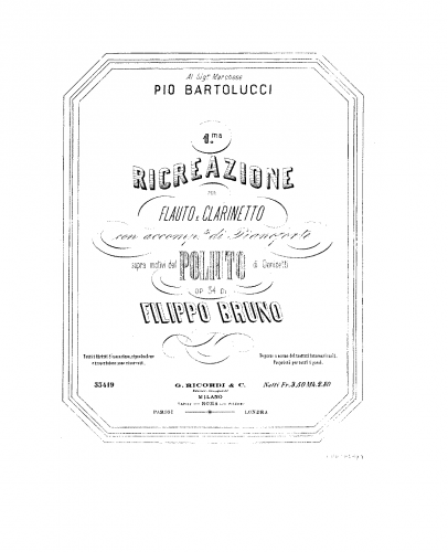 Bruno - Ricreazione No. 1, Op. 34 - Scores and Parts