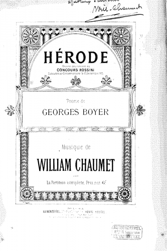 Chaumet - Hérode - Vocal Score - Score