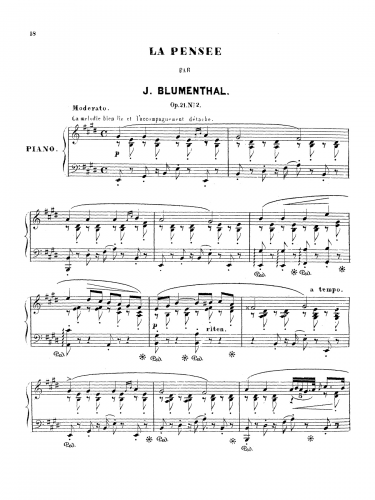 Blumenthal - Fleurs emblématiques, Op. 21 - No. 2: La Pensée.