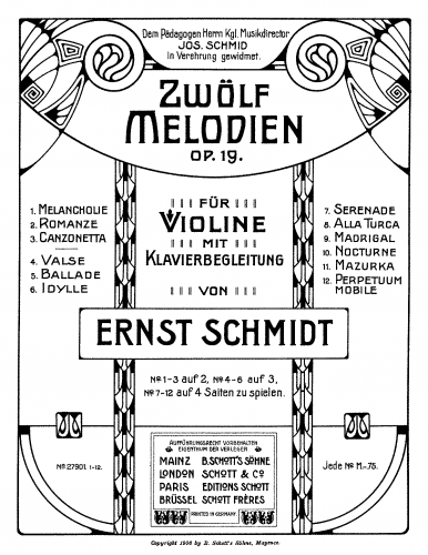 Schmidt - 12 Melodien, Op. 19 - Scores and Parts