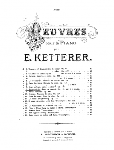 Ketterer - Boute-en-Train, Op. 121 - For Piano 4 hands - Score