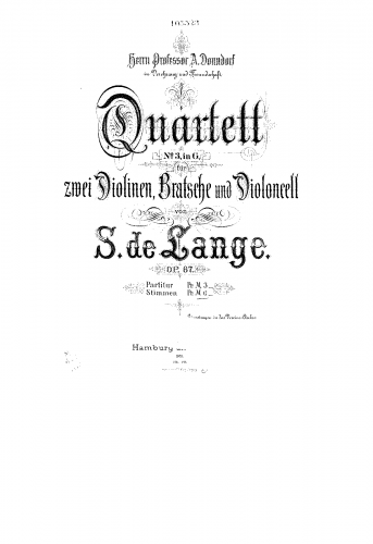 Lange Jr. - String Quartet No. 3, Op. 67