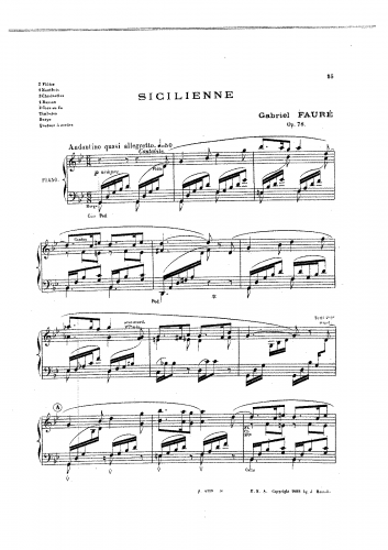 Fauré - Sicilienne, Op. 78 - For Piano solo (Composer) - Score