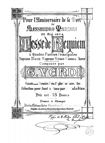 Verdi - Requiem - Vocal Score 1874 version - Score