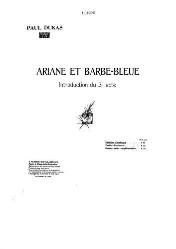 Dukas - Ariane et Barbe-bleue - Introduction (Act III) - Score