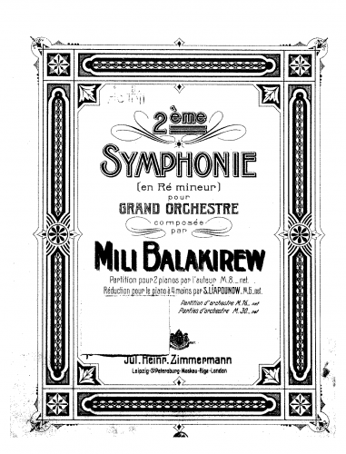 Balakirev - Symphony No. 2 in D minor - For Piano 4 hands (Lyapunov) - Score