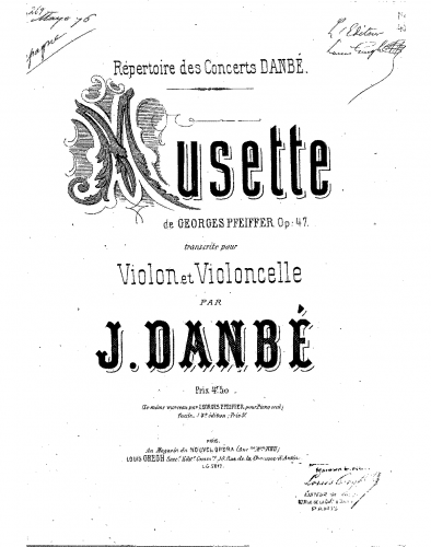 Pfeiffer - Trois feuillets d'album pour piano - No. 1: Musette For Violin and Cello (Danbé) - Score