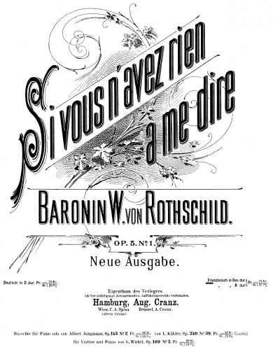 Rothschild - Cinq mélodies - 1. Si vous n'avez rien à me dire