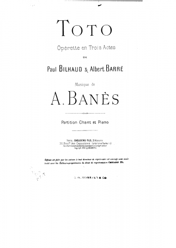 Banès - Toto - Vocal Score - Score