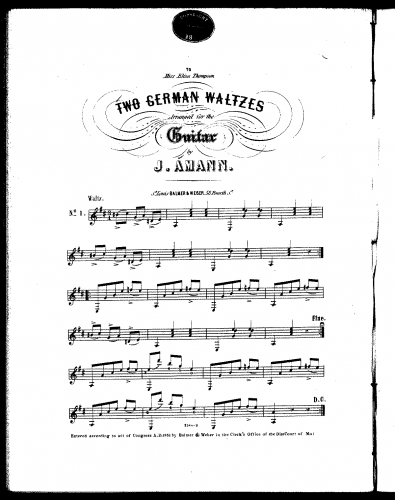 Amann - 2 German waltzes arranged for the guitar - Score