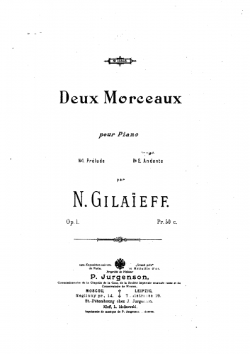 Zhilyayev - Deux Morceaux, Op. 1 - Score