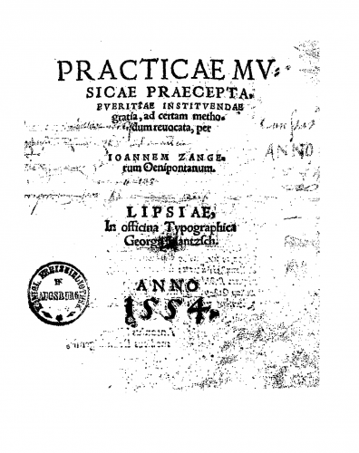 Zanger - Practicae musicae praecepta - Books - Complete Book