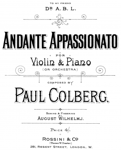 Colberg - Andante appassionato - For Violin and Piano