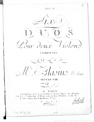 Blasius - 6 Violin Duos, Op. 8