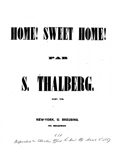 Thalberg - Home! Sweet Home! (Air Anglais) - Piano Score