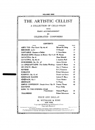 Schmidt - Cavatina, Op. 41 - Complete piano score and cello part