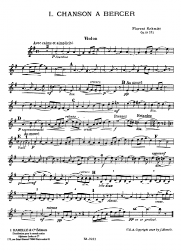 Schmitt - 5 Pièces for Violin/Cello and Piano, Op. 19 - Scores - No. 2 - Guitare
