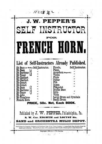 Pepper - J.W. Pepper's Self Instructor for French Horn - Method for valved and valveless horn