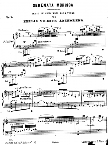 Anchorena - Concierto para Piano, Op. 9 - Serenata Morisca For Piano Solo - Piano score