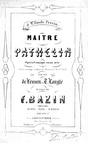 Bazin - Maître Pathelin - Vocal Score - Score