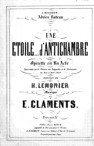 Claments - Une étoile ... d'antichambre - Vocal Score - Score