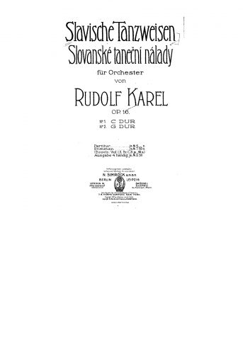 Karel - Slovanské tane?ní nálady, Op. 16 - Full Score No. 1 in C major - Score