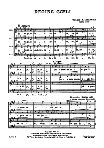 Aichinger - Regina caeli, laetare - Score