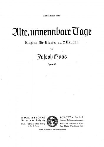 Haas - Alte unnennbare Tage, Op. 42 - Score