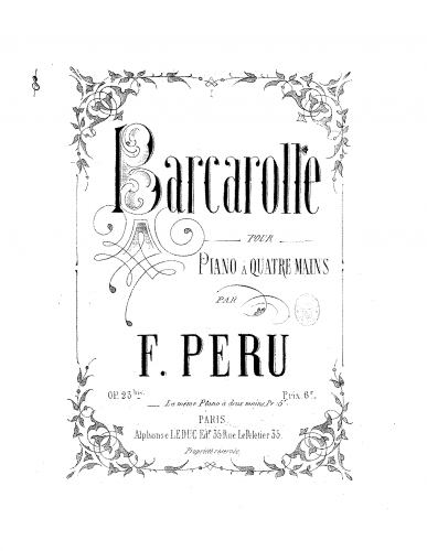 Péru - Barcarolle - For Piano 4 Hands - Score