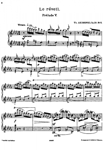 Akimenko - 5 Preludes - Piano Score - 5. Le Réveil