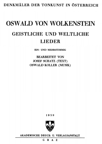 Wolkenstein - Geistliche und weltliche Lieder - Score