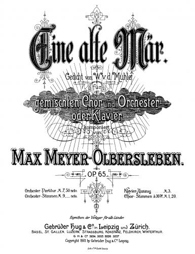 Meyer-Olbersleben - Eine alte Mär - Vocal Score - Score