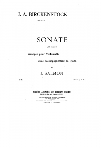 Birckenstock - Cello Sonata - For cello and piano (Salmon) - Piano-Cello score