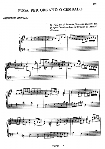 Bencini - Fuga per Organo o Cembalo - Score