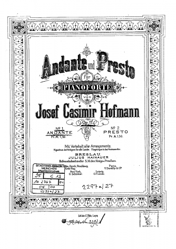 Hofmann - Andante and Presto, Op. 17 - Score