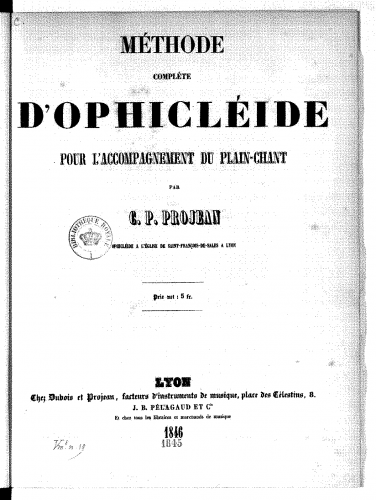 Projean - Méthode complète d'ophicléide pour l'accompagnement du plain-chant - Score