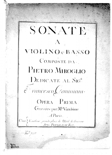 Miroglio - 6 Violin Sonatas, Op. 1 - Score