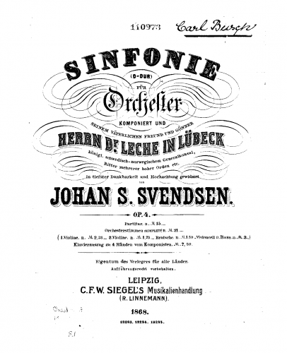 Svendsen - Symphony No. 1, Op. 4 - Score